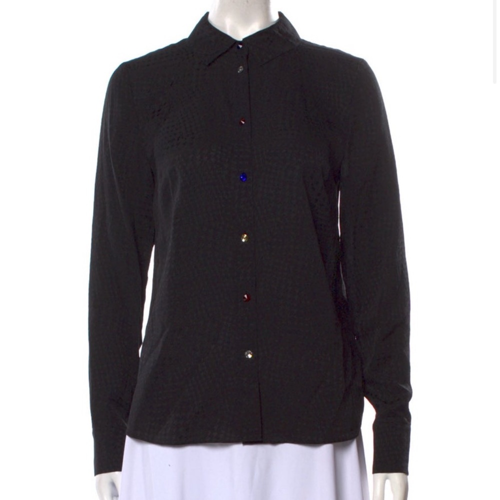Veronica Beard Silk Long Sleeve Button-Up Top